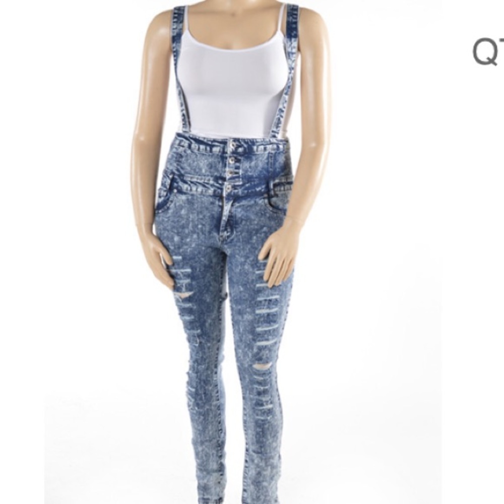 Plus Size 1X 2X 3X Womens Jean Stretch Overalls